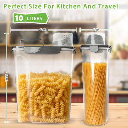 Rice Airtight Storage Container, 3 to 5Lbs Cereal Dry Food Flour Bin, Pet Dog Cat Food Dispenser with Measuring Cup, BPA Free Clear Plastic Kitchen and Pantry Organization Bin for Sugar