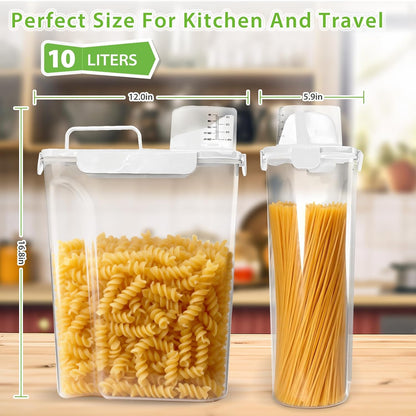 Rice Airtight Storage Container, 3 to 5Lbs Cereal Dry Food Flour Bin, Pet Dog Cat Food Dispenser with Measuring Cup, BPA Free Clear Plastic Kitchen and Pantry Organization Bin for Sugar