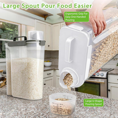 Rice Airtight Storage Container, 3 to 5Lbs Cereal Dry Food Flour Bin, Pet Dog Cat Food Dispenser with Measuring Cup, BPA Free Clear Plastic Kitchen and Pantry Organization Bin for Sugar