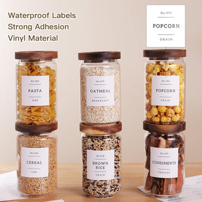 6 Set Glass Pantry Storage Jars with Acacia Airtight Lid - 15oz Thicken Glass Kitchen Canisters with 132 Pantry Labels - Clear Glass Food Storage Containers with Wood Lid for Tea,Sugar,Spice,herbs