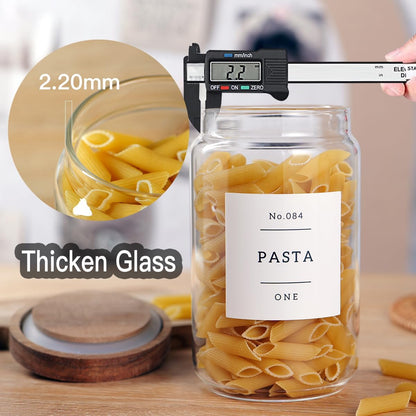 6 Set Glass Pantry Storage Jars with Acacia Airtight Lid - 15oz Thicken Glass Kitchen Canisters with 132 Pantry Labels - Clear Glass Food Storage Containers with Wood Lid for Tea,Sugar,Spice,herbs