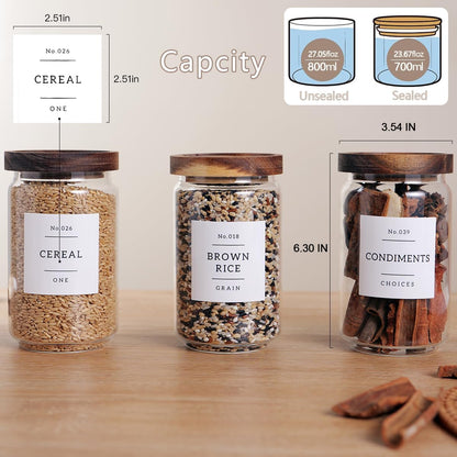 6 Set Glass Pantry Storage Jars with Acacia Airtight Lid - 15oz Thicken Glass Kitchen Canisters with 132 Pantry Labels - Clear Glass Food Storage Containers with Wood Lid for Tea,Sugar,Spice,herbs