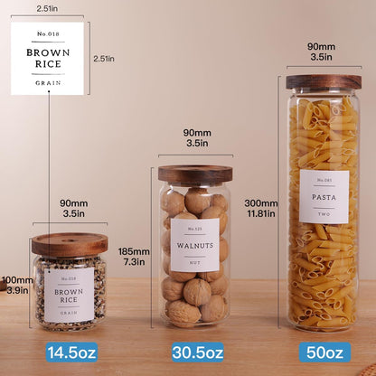 6 Set Glass Pantry Storage Jars with Acacia Airtight Lid - 15oz Thicken Glass Kitchen Canisters with 132 Pantry Labels - Clear Glass Food Storage Containers with Wood Lid for Tea,Sugar,Spice,herbs