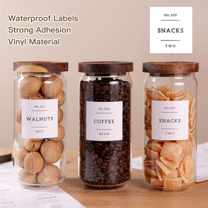 6 Set Glass Pantry Storage Jars with Acacia Airtight Lid - 15oz Thicken Glass Kitchen Canisters with 132 Pantry Labels - Clear Glass Food Storage Containers with Wood Lid for Tea,Sugar,Spice,herbs