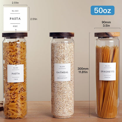 6 Set Glass Pantry Storage Jars with Acacia Airtight Lid - 15oz Thicken Glass Kitchen Canisters with 132 Pantry Labels - Clear Glass Food Storage Containers with Wood Lid for Tea,Sugar,Spice,herbs
