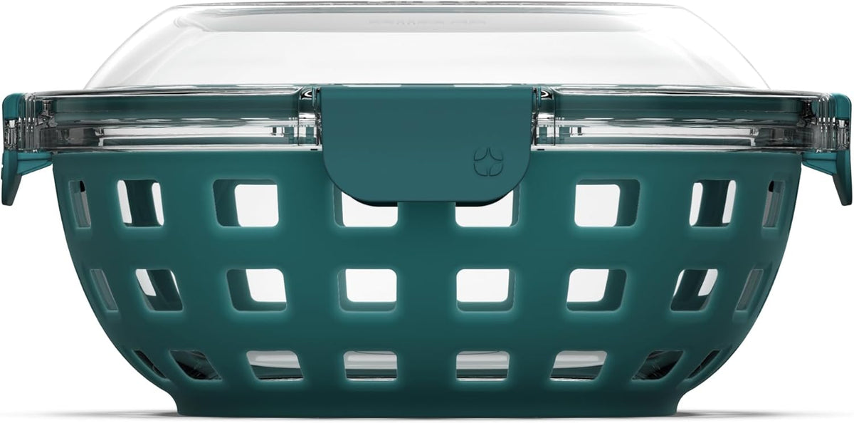 DuraGlass Food Storage Glass Lunch Bowl Container - Meal Prep Container with Silicone Sleeve and Airtight Lid, 5 Cup, Teal