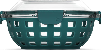 DuraGlass Food Storage Glass Lunch Bowl Container - Meal Prep Container with Silicone Sleeve and Airtight Lid, 5 Cup, Teal
