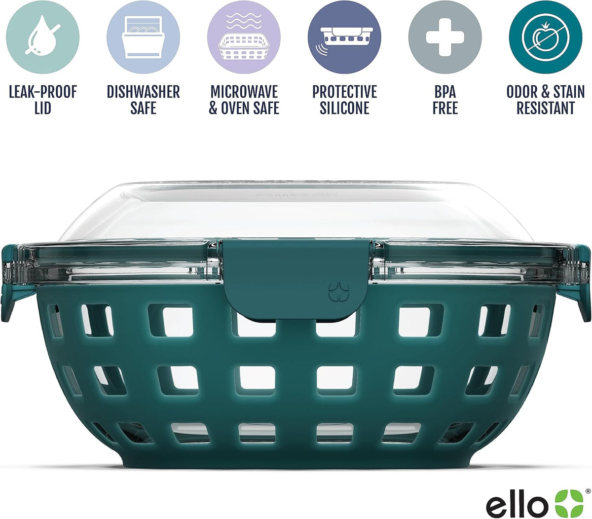 DuraGlass Food Storage Glass Lunch Bowl Container - Meal Prep Container with Silicone Sleeve and Airtight Lid, 5 Cup, Teal