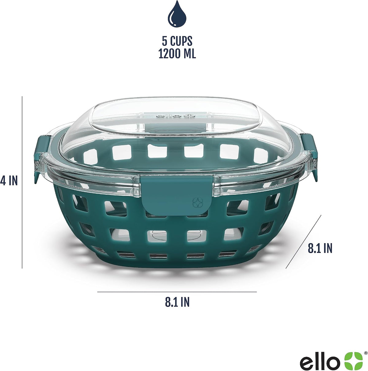 DuraGlass Food Storage Glass Lunch Bowl Container - Meal Prep Container with Silicone Sleeve and Airtight Lid, 5 Cup, Teal