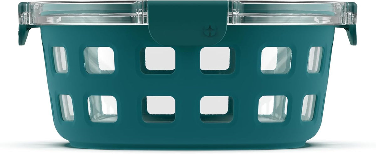 DuraGlass Food Storage Glass Lunch Bowl Container - Meal Prep Container with Silicone Sleeve and Airtight Lid, 5 Cup, Teal