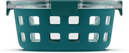 DuraGlass Food Storage Glass Lunch Bowl Container - Meal Prep Container with Silicone Sleeve and Airtight Lid, 5 Cup, Teal