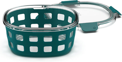 DuraGlass Food Storage Glass Lunch Bowl Container - Meal Prep Container with Silicone Sleeve and Airtight Lid, 5 Cup, Teal