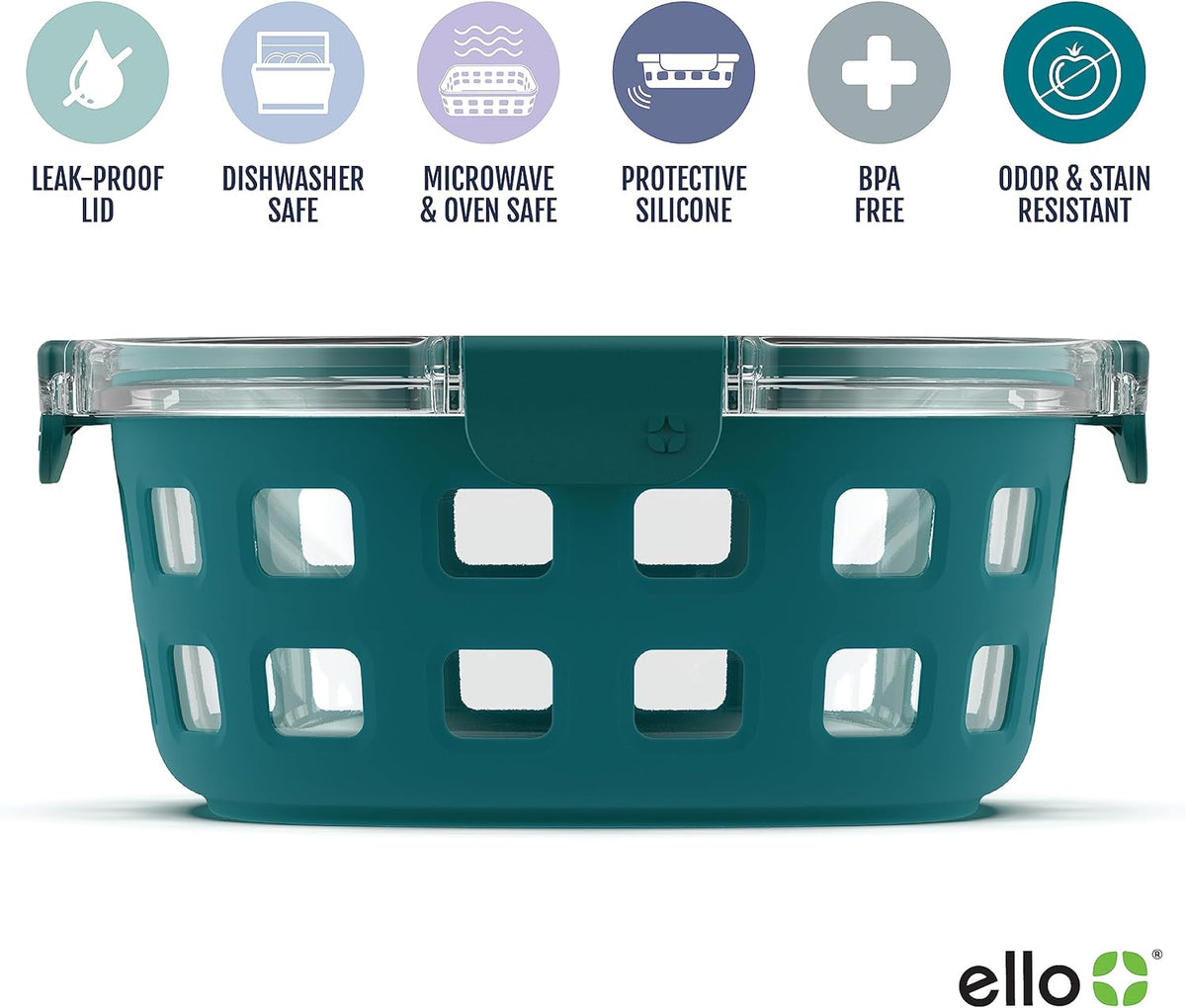 DuraGlass Food Storage Glass Lunch Bowl Container - Meal Prep Container with Silicone Sleeve and Airtight Lid, 5 Cup, Teal