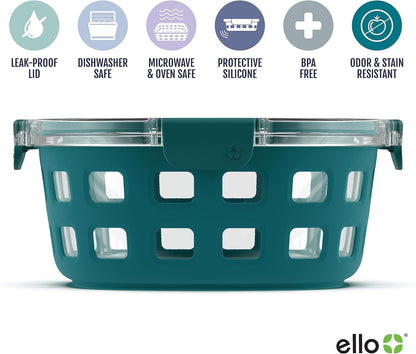 DuraGlass Food Storage Glass Lunch Bowl Container - Meal Prep Container with Silicone Sleeve and Airtight Lid, 5 Cup, Teal