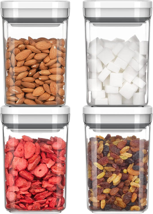 4 Pack Airtight Food Storage Container Set for Pantry Organization | One-handed leak proof lids, BPA Free, stackable and space saving, 1.0 L( 33.8 oz), Medium, white