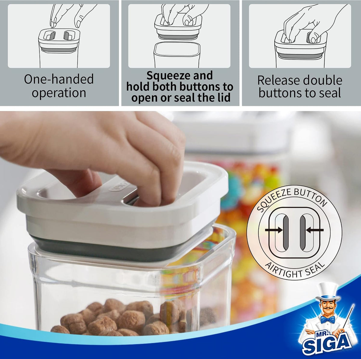 4 Pack Airtight Food Storage Container Set for Pantry Organization | One-handed leak proof lids, BPA Free, stackable and space saving, 1.0 L( 33.8 oz), Medium, white