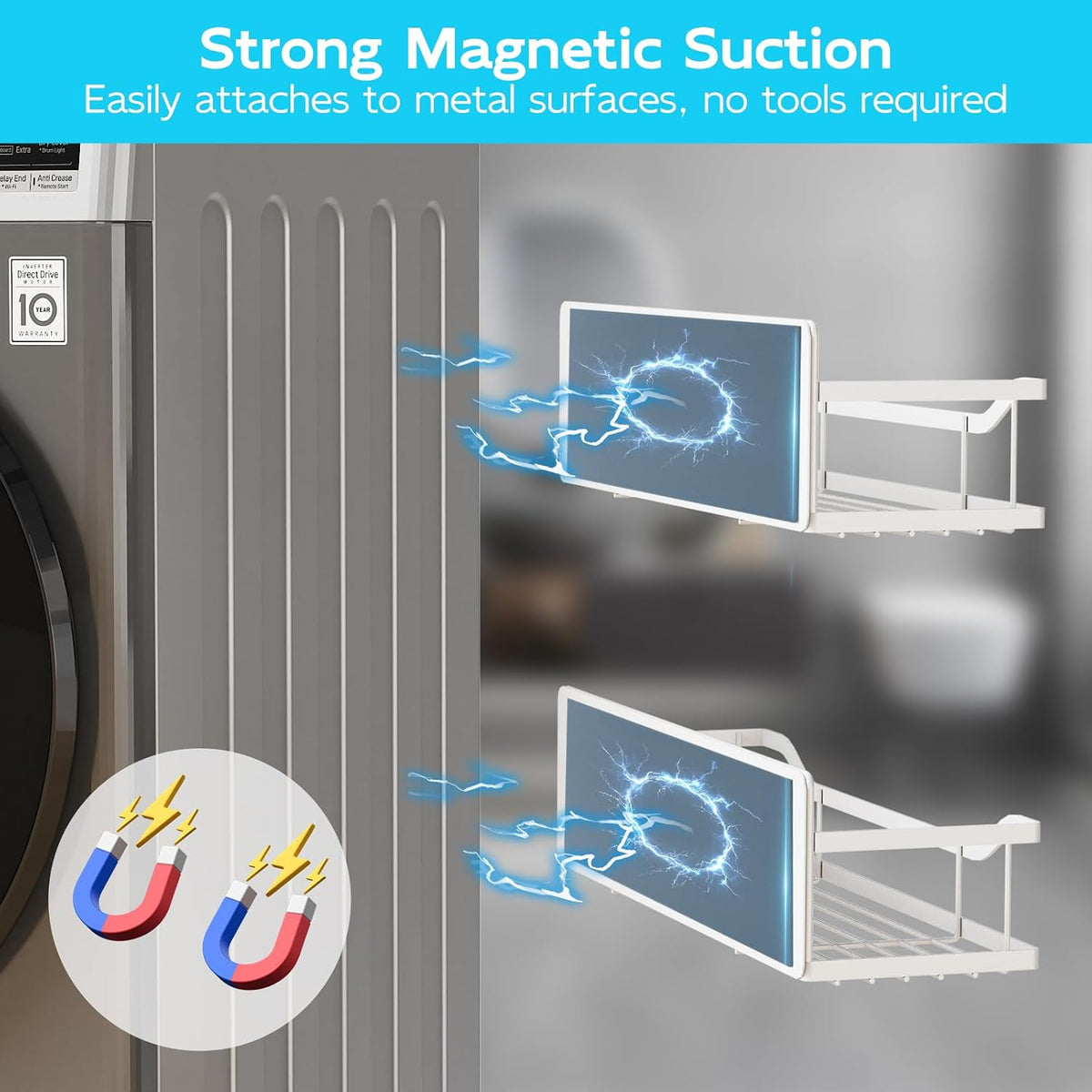 Magnetic Shelf for Washing Machine, Magnetic Laundry Organizer Set