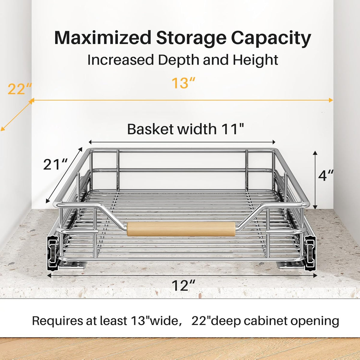 Pull out Cabinet Organizer, 15"W X 21"D, Heavy Duty Smooth Sliding Under Cabinet Shelves for Pots and Pans, Full-Extension Roll out Drawers, Slide out Organization for Home Kitchen Pantry