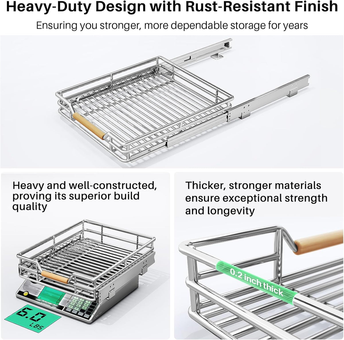 Pull out Cabinet Organizer, 15"W X 21"D, Heavy Duty Smooth Sliding Under Cabinet Shelves for Pots and Pans, Full-Extension Roll out Drawers, Slide out Organization for Home Kitchen Pantry