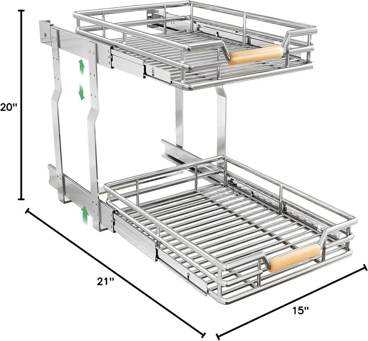 Pull out Cabinet Organizer, 15"W X 21"D, Heavy Duty Smooth Sliding Under Cabinet Shelves for Pots and Pans, Full-Extension Roll out Drawers, Slide out Organization for Home Kitchen Pantry