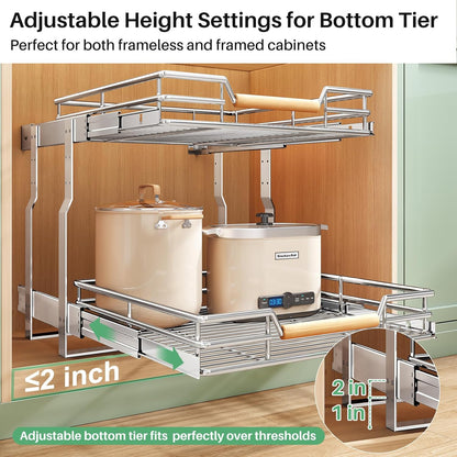 Pull out Cabinet Organizer, 15"W X 21"D, Heavy Duty Smooth Sliding Under Cabinet Shelves for Pots and Pans, Full-Extension Roll out Drawers, Slide out Organization for Home Kitchen Pantry