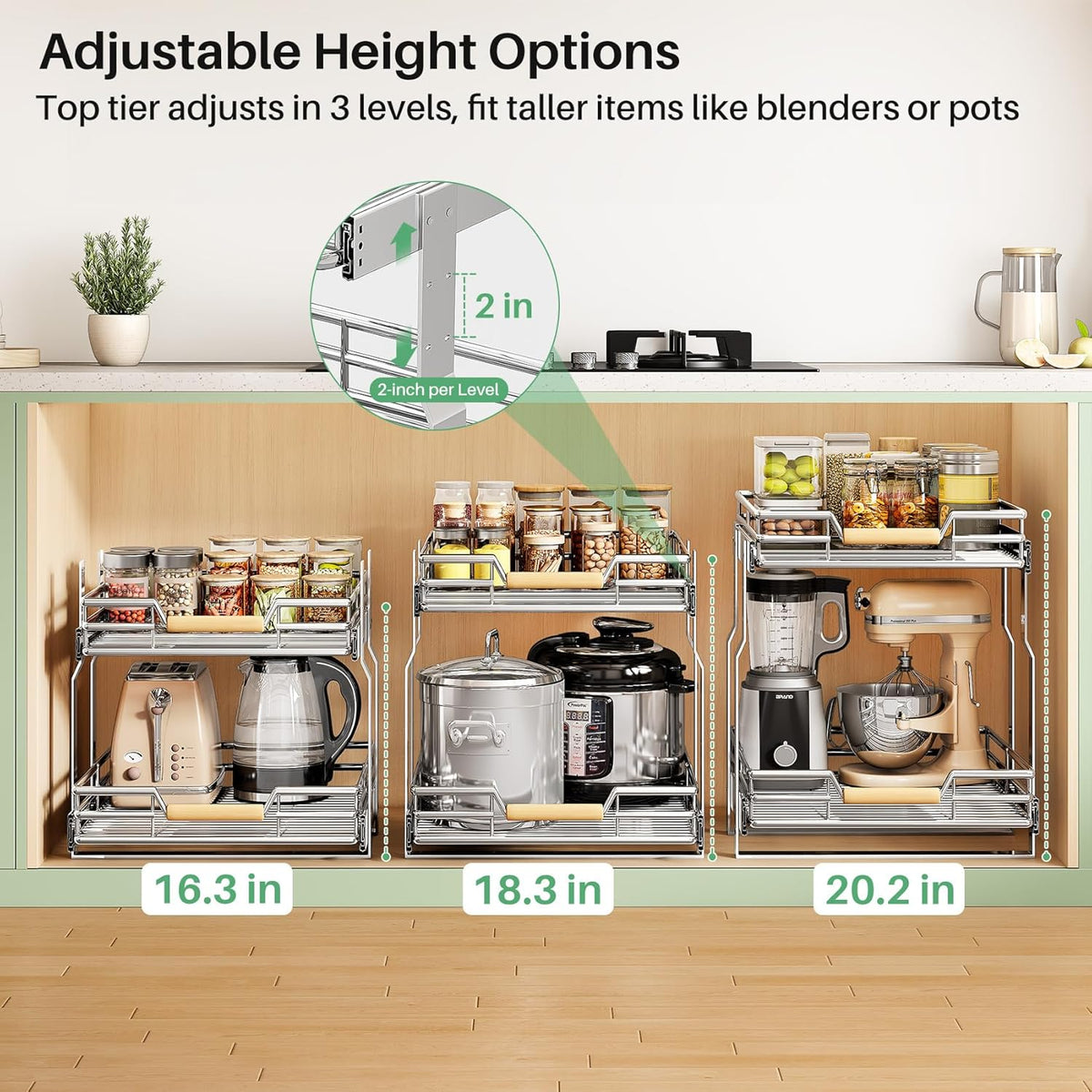 Pull out Cabinet Organizer, 15"W X 21"D, Heavy Duty Smooth Sliding Under Cabinet Shelves for Pots and Pans, Full-Extension Roll out Drawers, Slide out Organization for Home Kitchen Pantry
