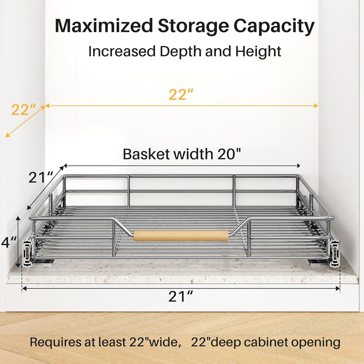 Pull out Cabinet Organizer, 15"W X 21"D, Heavy Duty Smooth Sliding Under Cabinet Shelves for Pots and Pans, Full-Extension Roll out Drawers, Slide out Organization for Home Kitchen Pantry