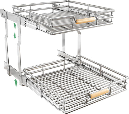 Pull out Cabinet Organizer, 15"W X 21"D, Heavy Duty Smooth Sliding Under Cabinet Shelves for Pots and Pans, Full-Extension Roll out Drawers, Slide out Organization for Home Kitchen Pantry