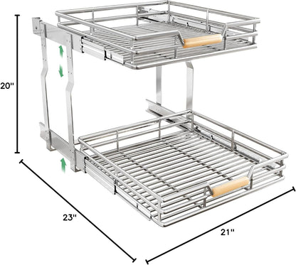 Pull out Cabinet Organizer, 15"W X 21"D, Heavy Duty Smooth Sliding Under Cabinet Shelves for Pots and Pans, Full-Extension Roll out Drawers, Slide out Organization for Home Kitchen Pantry