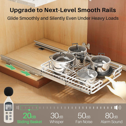 Pull out Cabinet Organizer, 15"W X 21"D, Heavy Duty Smooth Sliding Under Cabinet Shelves for Pots and Pans, Full-Extension Roll out Drawers, Slide out Organization for Home Kitchen Pantry