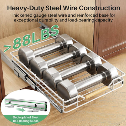 Pull out Cabinet Organizer, 15"W X 21"D, Heavy Duty Smooth Sliding Under Cabinet Shelves for Pots and Pans, Full-Extension Roll out Drawers, Slide out Organization for Home Kitchen Pantry