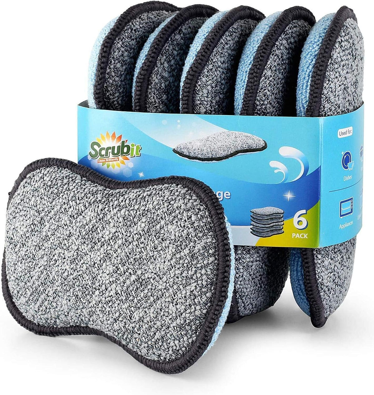 Multi-Purpose Sponges Kitchen - Non-Scratch Microfiber sponges for Cleaning, Along with Heavy Duty Scrubbing Power - Reusable Dish Sponge for Dishes, Pots and Pans (6 Pack, Small)