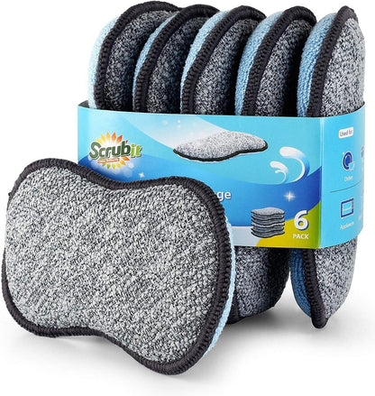 Multi-Purpose Sponges Kitchen - Non-Scratch Microfiber sponges for Cleaning, Along with Heavy Duty Scrubbing Power - Reusable Dish Sponge for Dishes, Pots and Pans (6 Pack, Small)