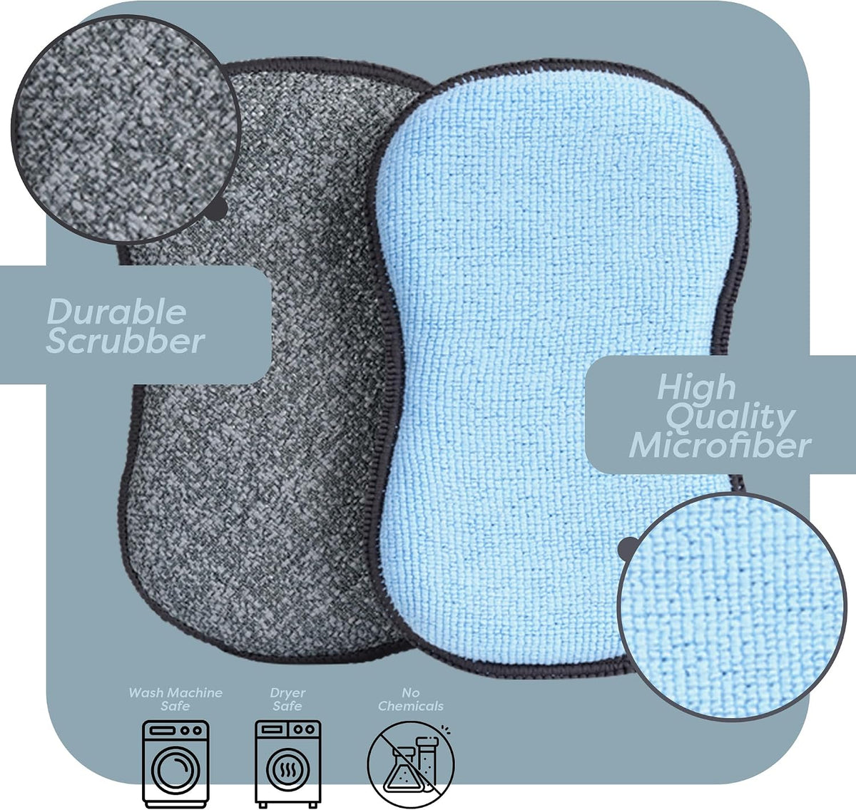 Multi-Purpose Sponges Kitchen - Non-Scratch Microfiber sponges for Cleaning, Along with Heavy Duty Scrubbing Power - Reusable Dish Sponge for Dishes, Pots and Pans (6 Pack, Small)