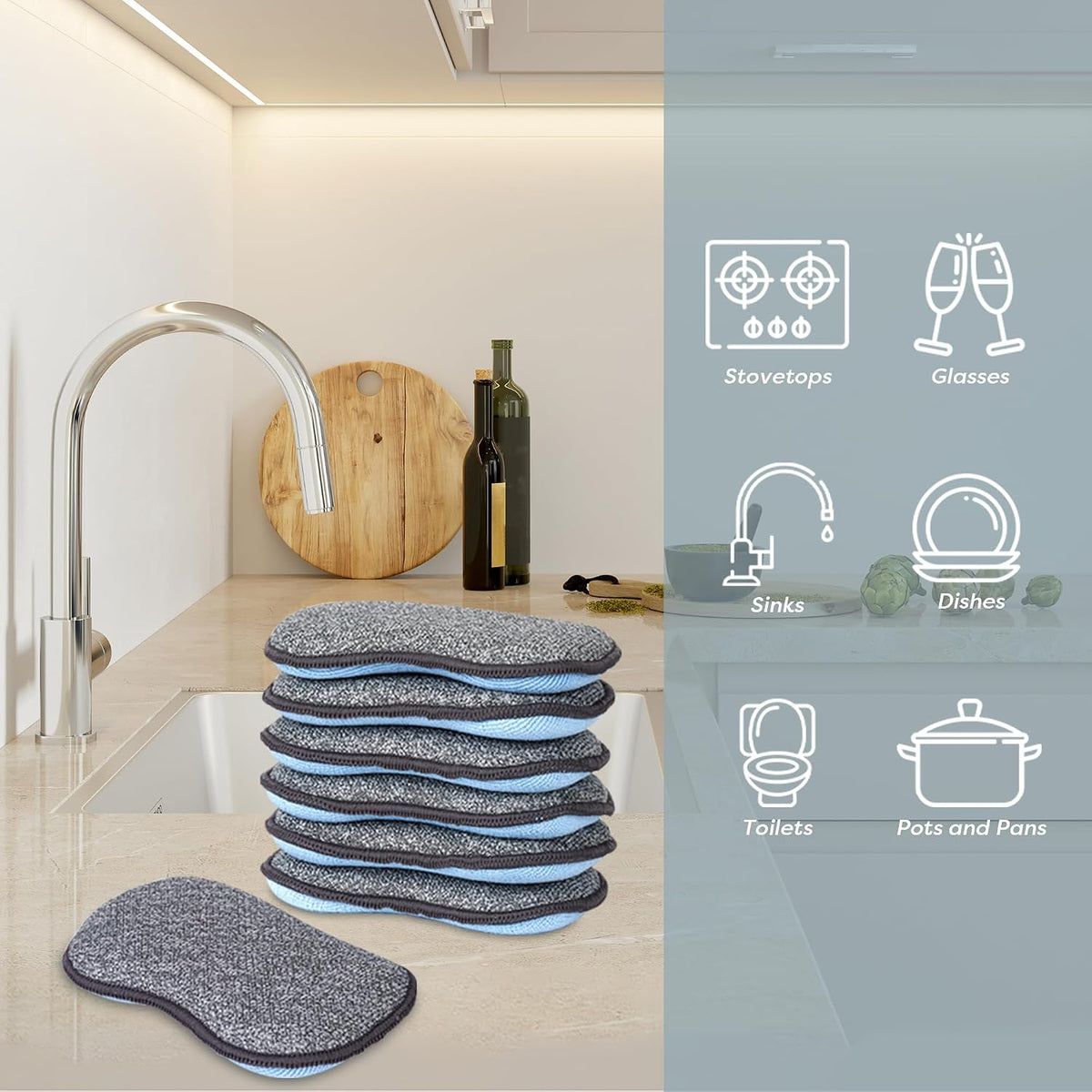 Multi-Purpose Sponges Kitchen - Non-Scratch Microfiber sponges for Cleaning, Along with Heavy Duty Scrubbing Power - Reusable Dish Sponge for Dishes, Pots and Pans (6 Pack, Small)