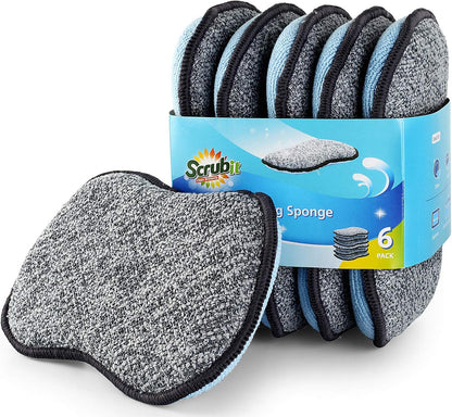 Multi-Purpose Sponges Kitchen - Non-Scratch Microfiber sponges for Cleaning, Along with Heavy Duty Scrubbing Power - Reusable Dish Sponge for Dishes, Pots and Pans (6 Pack, Small)