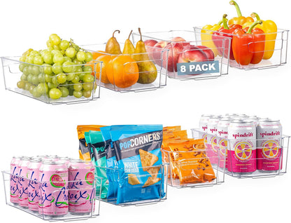 Clear Pantry Organizer Bins - Fridge Organizer with 3 Removable Dividers, Ideal for Kitchen, Pantry, Refrigerator, Freezer, and Snack Storage