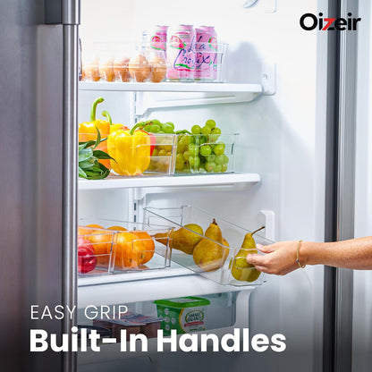 Clear Pantry Organizer Bins - Fridge Organizer with 3 Removable Dividers, Ideal for Kitchen, Pantry, Refrigerator, Freezer, and Snack Storage