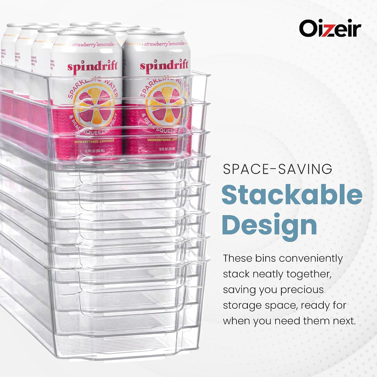 Clear Pantry Organizer Bins - Fridge Organizer with 3 Removable Dividers, Ideal for Kitchen, Pantry, Refrigerator, Freezer, and Snack Storage