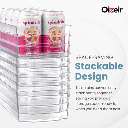 Clear Pantry Organizer Bins - Fridge Organizer with 3 Removable Dividers, Ideal for Kitchen, Pantry, Refrigerator, Freezer, and Snack Storage