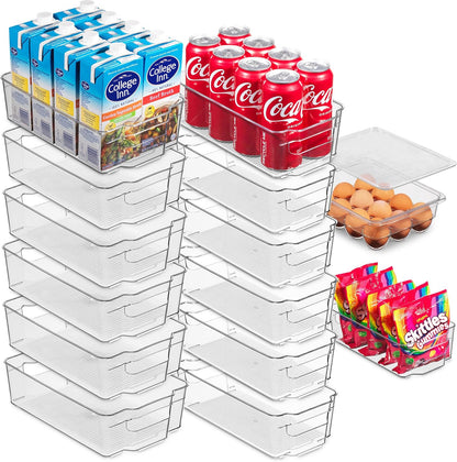 Clear Pantry Organizer Bins - Fridge Organizer with 3 Removable Dividers, Ideal for Kitchen, Pantry, Refrigerator, Freezer, and Snack Storage
