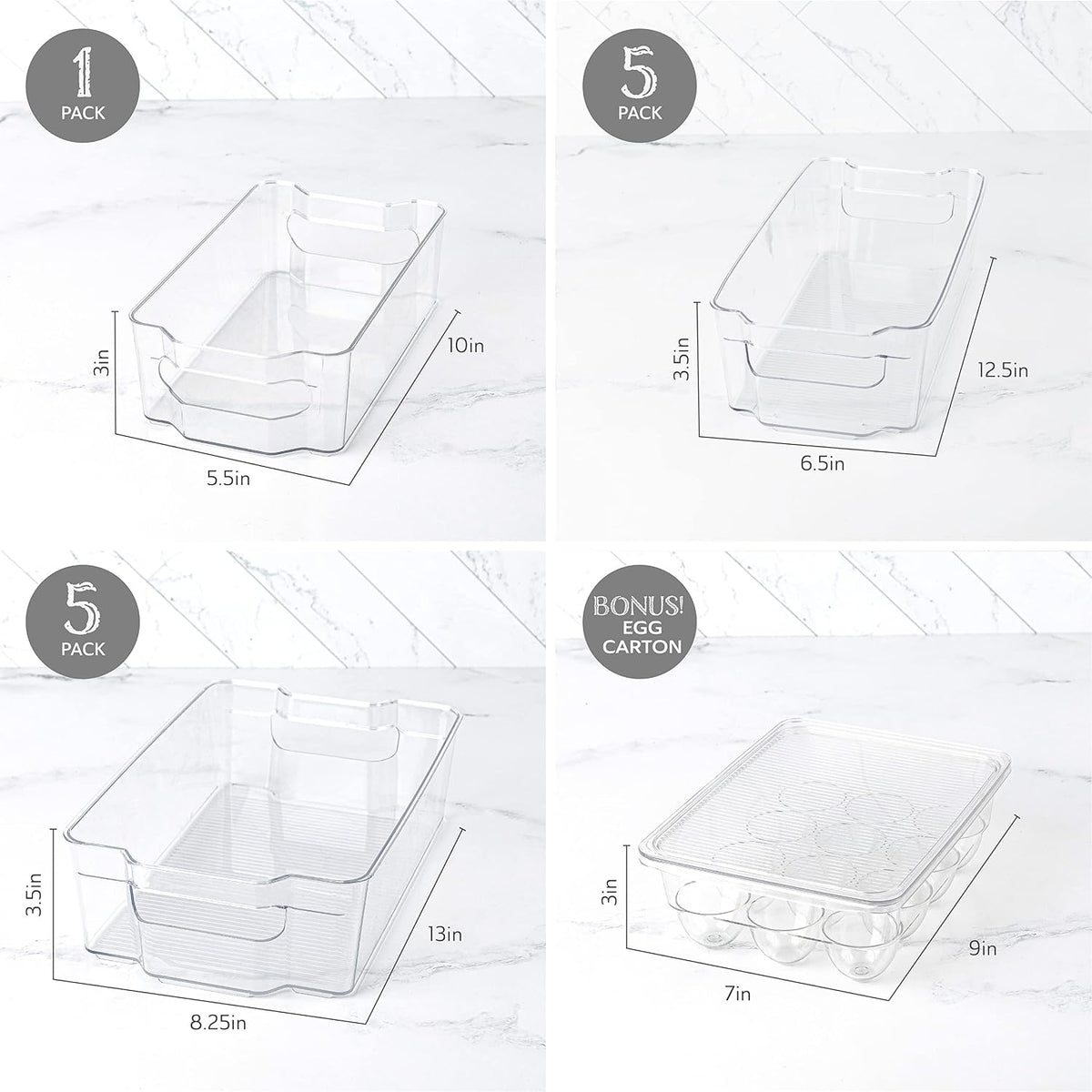 Clear Pantry Organizer Bins - Fridge Organizer with 3 Removable Dividers, Ideal for Kitchen, Pantry, Refrigerator, Freezer, and Snack Storage