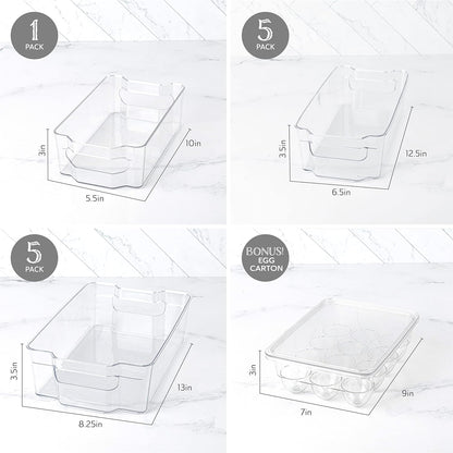 Clear Pantry Organizer Bins - Fridge Organizer with 3 Removable Dividers, Ideal for Kitchen, Pantry, Refrigerator, Freezer, and Snack Storage