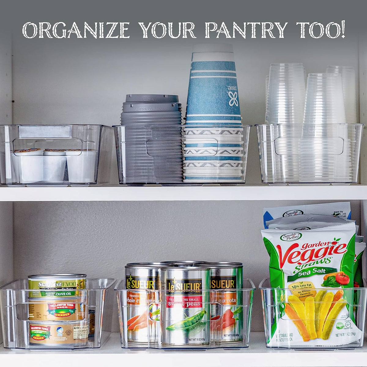 Clear Pantry Organizer Bins - Fridge Organizer with 3 Removable Dividers, Ideal for Kitchen, Pantry, Refrigerator, Freezer, and Snack Storage