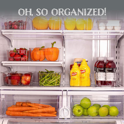 Clear Pantry Organizer Bins - Fridge Organizer with 3 Removable Dividers, Ideal for Kitchen, Pantry, Refrigerator, Freezer, and Snack Storage