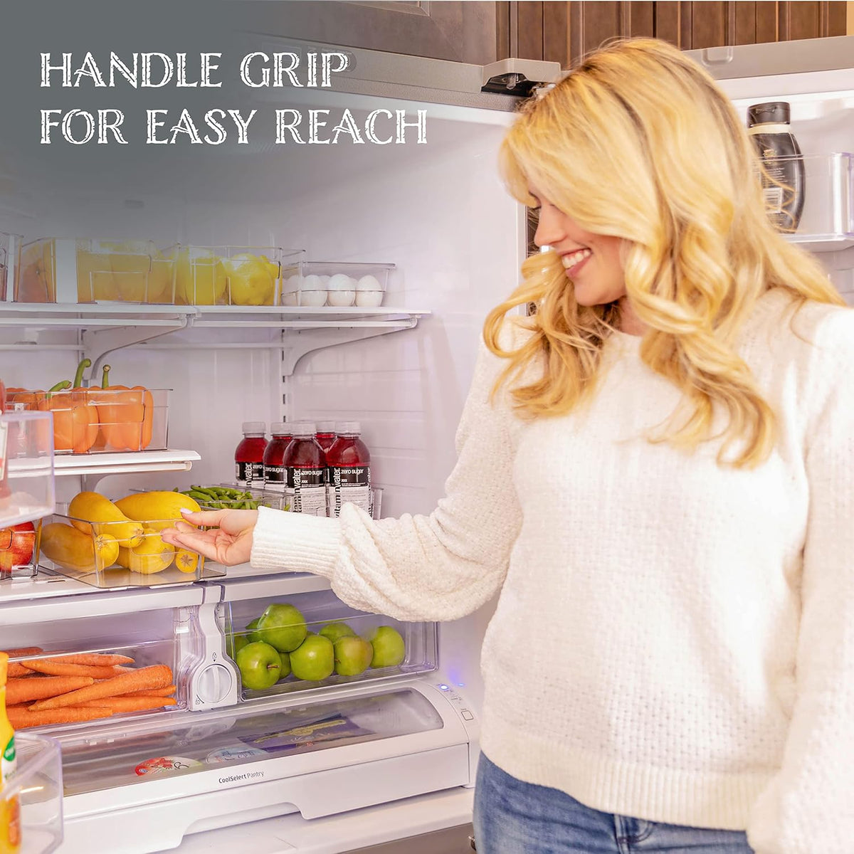 Clear Pantry Organizer Bins - Fridge Organizer with 3 Removable Dividers, Ideal for Kitchen, Pantry, Refrigerator, Freezer, and Snack Storage