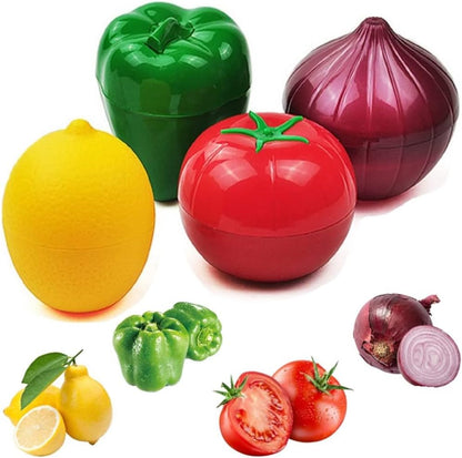 Onion, tomato, lemon, green pepper 4 PCS Vegetable and Fruit Storage Containers for Fridge,，Reusable SiliconeRefrigerator Box Storage Bowls Saver Holder Keeper