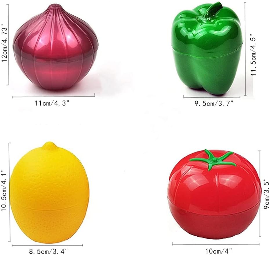 Onion, tomato, lemon, green pepper 4 PCS Vegetable and Fruit Storage Containers for Fridge,，Reusable SiliconeRefrigerator Box Storage Bowls Saver Holder Keeper