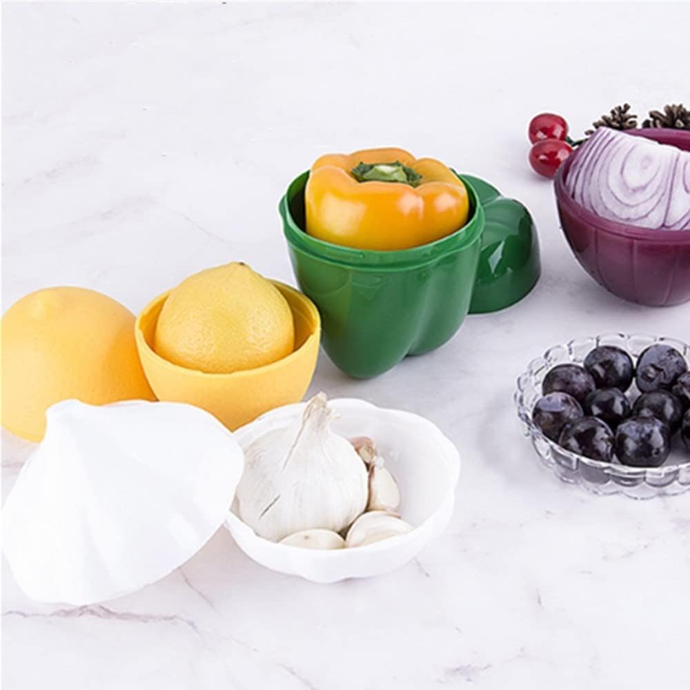 Onion, tomato, lemon, green pepper 4 PCS Vegetable and Fruit Storage Containers for Fridge,，Reusable SiliconeRefrigerator Box Storage Bowls Saver Holder Keeper