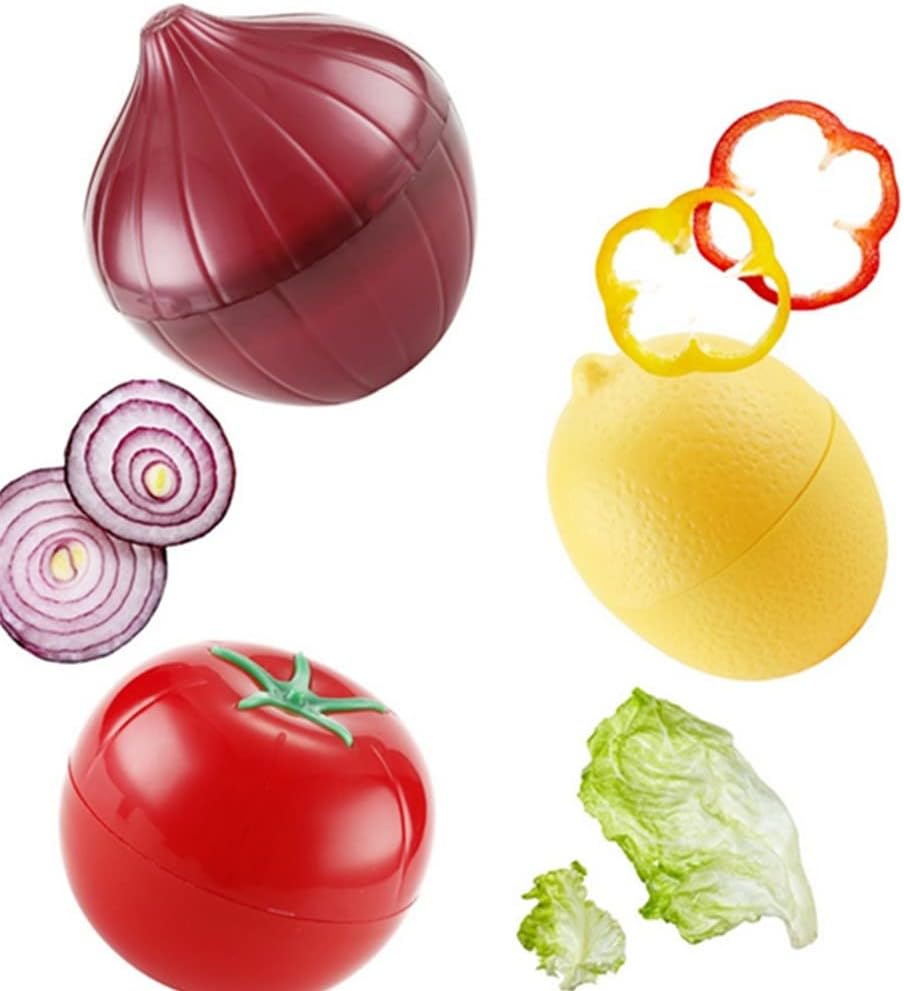 Onion, tomato, lemon, green pepper 4 PCS Vegetable and Fruit Storage Containers for Fridge,，Reusable SiliconeRefrigerator Box Storage Bowls Saver Holder Keeper